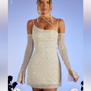 Oh Polly Ivory Size 4 Embellished Asymmetric Corset Mini Dress